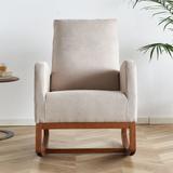 Modern Accent Rocking Chair, Upholstered Chair Glider Rocker High Back Arm W/ Side Pocket, Indoor for Livingroom/Nursery-Beige