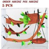 5Pcs Sugar Glider Hanging Cage Accessories Set Leaf Wood Design Small Animal Hammock Channel Ropeway Swing