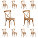 10 PACK Bistro Style Cross Back Oak Wood Stackable Dining Chair - X Back Banquet Dining Chair