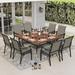 Sophia & William 9 Pieces Outdoor Patio Dining Set with 8Pcs Textilene Chairs & 1Pc 60 x 60 Teak-color Metal Table for 8