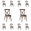 10 PACK Bistro Style Cross Back Mahogany Wood Stackable Dining Chair - X Back Banquet Dining Chair