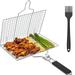 Fish Grilling Basket with Oil Brush 304 Stainless Steel BBQ Basket with Detachable Handle Portable Vegetable Grill Basket Large Capacity Multipurpose Fish Grilling Basket for Vegetables Shrimp