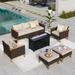 Summit Living 8 Pieces Outdoor Patio Furniture Set with 45-Inch Fire Pit Table Wicker Patio Conversation Set Beige