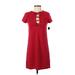 No Boundaries Casual Dress - Shift Plunge Short sleeves: Red Print Dresses - Women's Size Small