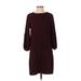 Ann Taylor Casual Dress - Shift Crew Neck 3/4 sleeves: Burgundy Print Dresses - Women's Size 2