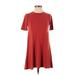 BCBGeneration Casual Dress - Mini Crew Neck Short sleeves: Burgundy Print Dresses - Women's Size 2X-Small