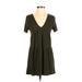 21 Saints Casual Dress - Mini Plunge Short sleeves: Green Print Dresses - Women's Size Small