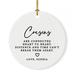 The Holiday Aisle® Custom Cousins Round Porcelain Christmas Holiday Shaped Ornament, Ceramic in Black/White | Wayfair