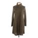 First Love Casual Dress - Sweater Dress Turtleneck Long sleeves: Brown Print Dresses - Women's Size Large