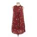 Xhilaration Casual Dress - Shift Mock Sleeveless: Burgundy Floral Dresses - Women's Size Large