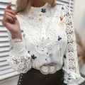 Moda Vintage stampa floreale camicie camicette donna pizzo bianco manica lunga top e camicette donna