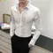 Camicia da uomo lunga in pile bianco autunnale, camicie da uomo Slim alla moda, QJ CINGA nuovissimo