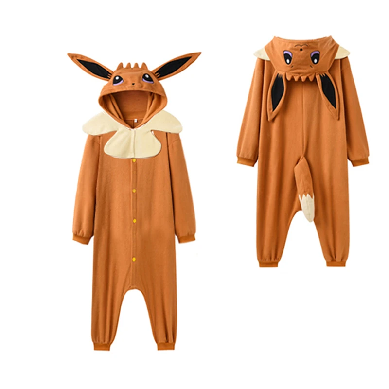 Eeveee Onesie für Kinder, Cosplay-Kostüm, Kinder-Pyjama, Weihnachtsgeschenk, einteilig, Kigurumi, Ganzkörper-Pyjama, Fleece, Neujahrs-Nachtwäsche Image