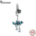 BAMOER Authentic 925 Sterling Silver Blue Enamel Flower Pendant Charms fit Silver Bracelets &