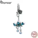 BAMOER Authentic 925 Sterling Silver Blue Enamel Flower Pendant Charms fit Silver Bracelets &
