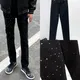 2023 Spring Men's Jeasns Litalian Jeans Uxury Clothing Men Black Star Diamond Embellished Korean