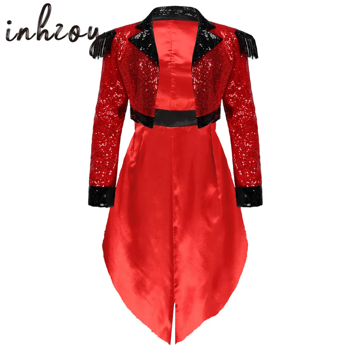 Funkelnden Pailletten Circus Ringmaster Jacke Smoking Mantel Kostüm Rave Outfits Frauen Halloween Showman Swallow-Tailed Blazer Mantel Image