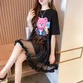 T Shirt Dress donna manica corta estate pizzo abbigliamento donna Top divertente aderente Slim causale lungo grafico O Tall Kpop Cute Tees Xl