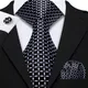 Men Tie Classic Black Plaid Necktie Casual Silk tie Jacquard Tie Handkerchief Cufflinks Set Wedding