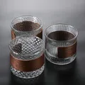 2Pcs/Set Espresso Glass with Wooden Handle Coffee Mug Glasses Whiskey Glass Vodka Shot Glass