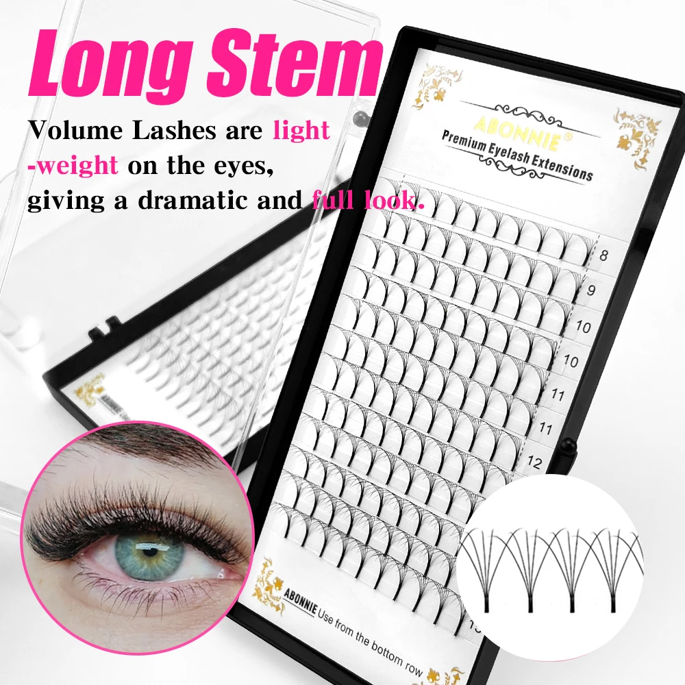 Abonnie Wide Premade Fan Lash Extensions Volume Fans Lashes 3d/4d/5d/6d Long Stem Volume Fan Professionelle Wimpernverlängerungen Image