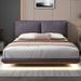 Queen Size Upholstered Platform Bed with Sensor Light and 2 Large Backrests, Stylish Platform Bed with 2 sets of USB Port