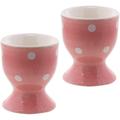 Servette Home Egg Cup Cute Ceramic Soft Boiled Egg Holder - Set of 2 (Pink Polka Dot)