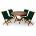 All Things Cedar 5-Piece 4-ft Teak Round Folding Table Set with Green Cushions