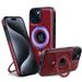 SaniMore for iPhone 15 Case PU Leather Skin Wear-resistant Magnetic Car Mount 360Â° Rotating Ring Bracket Compatible with MagSafe [Wireless Charging] Shockproof Anti-fall Stand Shell Winered