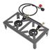 Portable Camping Stove 2- Burner Outdoor Gas Stove BBQ Propane Cooker with Regulator Hose Cast Iron Black