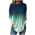 Ydkzymd Long Sleeve Polo Shirts for Women Light Blue Crew Neck Petite Long Sleeve Golf Shirts for Women Trendy Thermal Plain Tie Dye Blouses Plus Size Tunic Gradient Shirts M