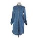 Old Navy Casual Dress - Shirtdress Collared 3/4 sleeves: Blue Print Dresses - Women's Size Medium