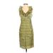 London Times Cocktail Dress - Party Plunge Sleeveless: Green Print Dresses - Women's Size 4