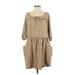 RACHEL Rachel Roy Casual Dress - Mini Tie Neck 3/4 sleeves: Tan Print Dresses - Women's Size Small