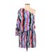 Annie Griffin Casual Dress - Shift One Shoulder Long sleeves: Blue Stripes Dresses - Women's Size Small