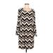 Tacera Casual Dress - Shift Scoop Neck 3/4 sleeves: Black Chevron/Herringbone Dresses - Women's Size Medium