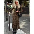 Robe longue vintage à imprimé marron pour femmes streetwear Y2K vêtements élégants pour femmes