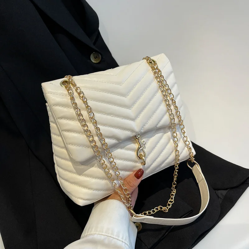 Sacs à bandoulière décontractés avec chaîne pour femmes, sac à bandoulière rayé à la mode, sacs à main à rabat de grande capacité pour dames, 2024