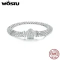 WOSTU-Bracelet en argent regardé 925 avec fleur de rose chaîne large plate de base breloques