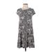 Ann Taylor LOFT Casual Dress - Mini Crew Neck Short sleeves: Gray Floral Dresses - Women's Size 2X-Small Petite