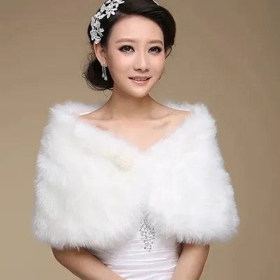 Vendita calda moda accessori eleganti calda pelliccia sintetica avorio Bolero scialle da sposa