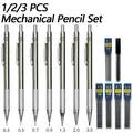 1/2/3 PCS Metal Drawing Pencils 0.3 0.5 0.7 mm HB Art Sketch Writing Mechanical Pencil Leads School