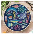 Under the Sea Cross-stitch embroidery set design 18ct 14ct deep blue canvas embroider DIY needlework