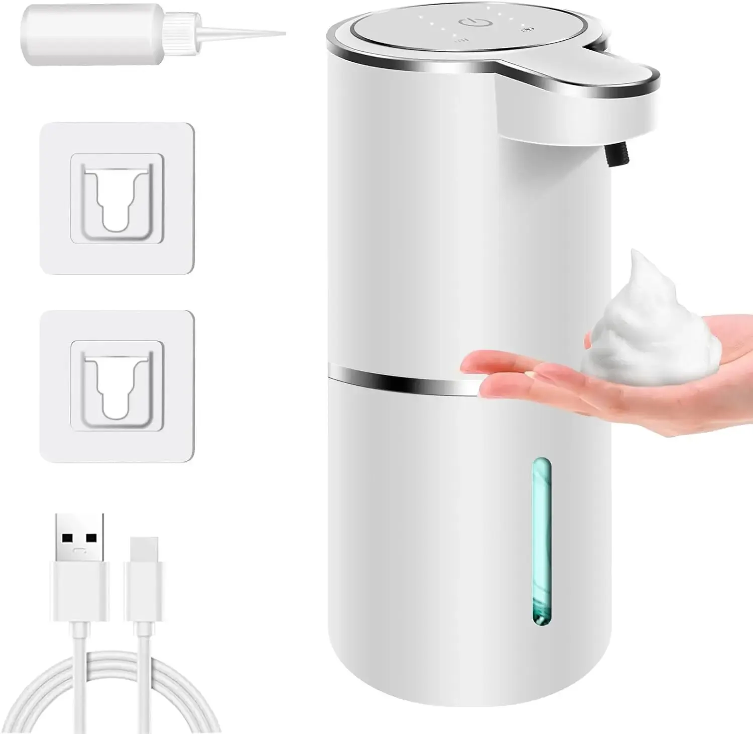 Dispenser automatico di sapone Dispenser di sapone schiumogeno touchless 380ml Dispenser di sapone in schiuma regolabile elettrico ricaricabile USB a 4 livelli