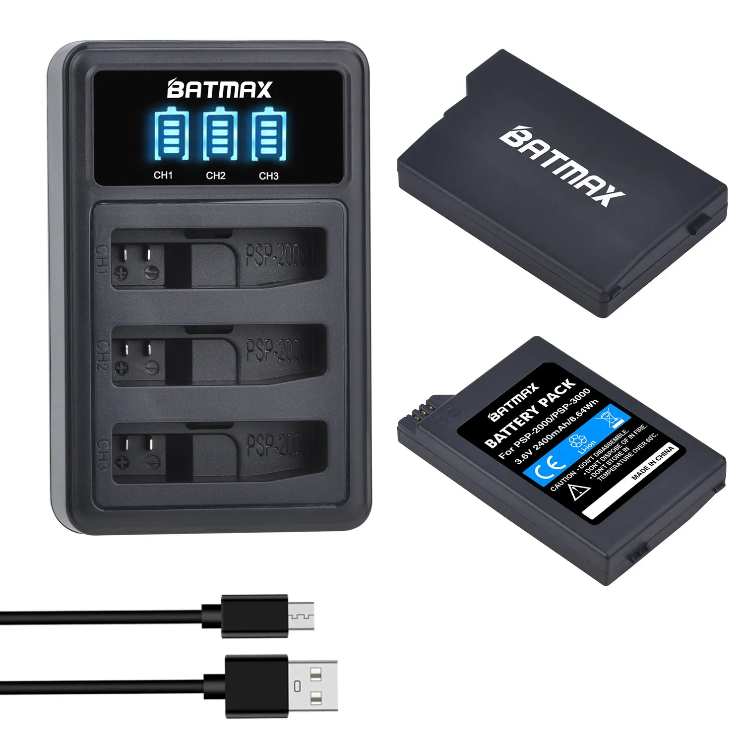 2400 MAH PSP-S110 PSP 2000-Akku + LED-Ladegerät für Sony PSP 2000 PSP 3000 PSP Lite, PSP Silm PlayStation Portable Gamepad Image