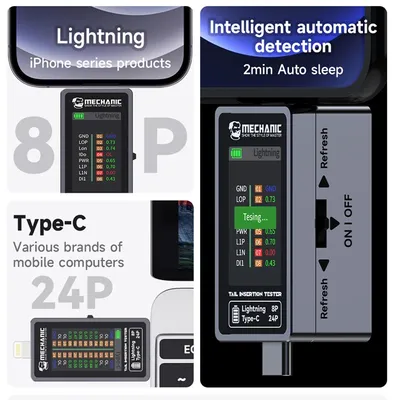 Mechanic T-824 No Disassembly Required Mobile Phone Tail Insertion Detector Digital Display Current Power Check Independent Pin