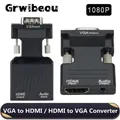 Convertitore compatibile da VGA a HDMI Cavo audio da HDMI compatibile con VGA da 3,5 mm Adattatore video 1080P per PC Laptop TV Monitor Proiettore