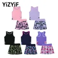 Kids Tennis Skirt Set for Girls Children's Clothing Sport Suit Racer Back Top Built-in Shorts Set