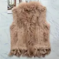 Women Genuine Real Rabbit Fur Vest Coat Tassels Raccoon Fur Collar Jacket Waistcoat Wholesale Drop