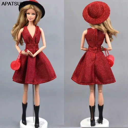 Klassische Puppe Kleid Für Barbie Puppe Kleidung Outfit Party Kleid Für Barbie Puppenhaus Hut Gläser